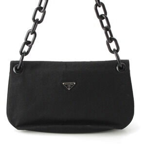Prada canvas triangle logo triangular plate chain shoulder bag crossbody black